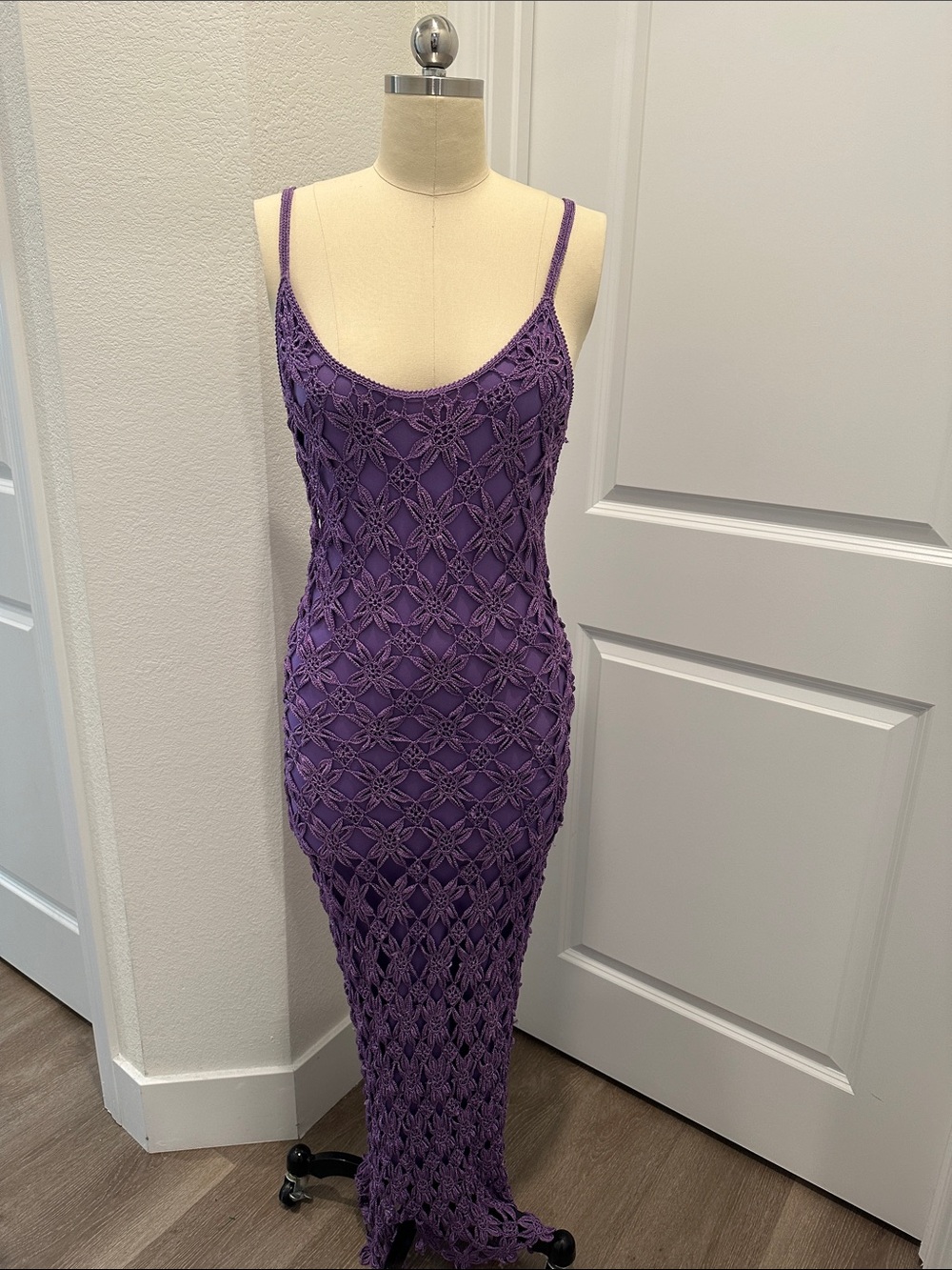 Purple Crochet Maxi Dress with Spaghetti Straps
